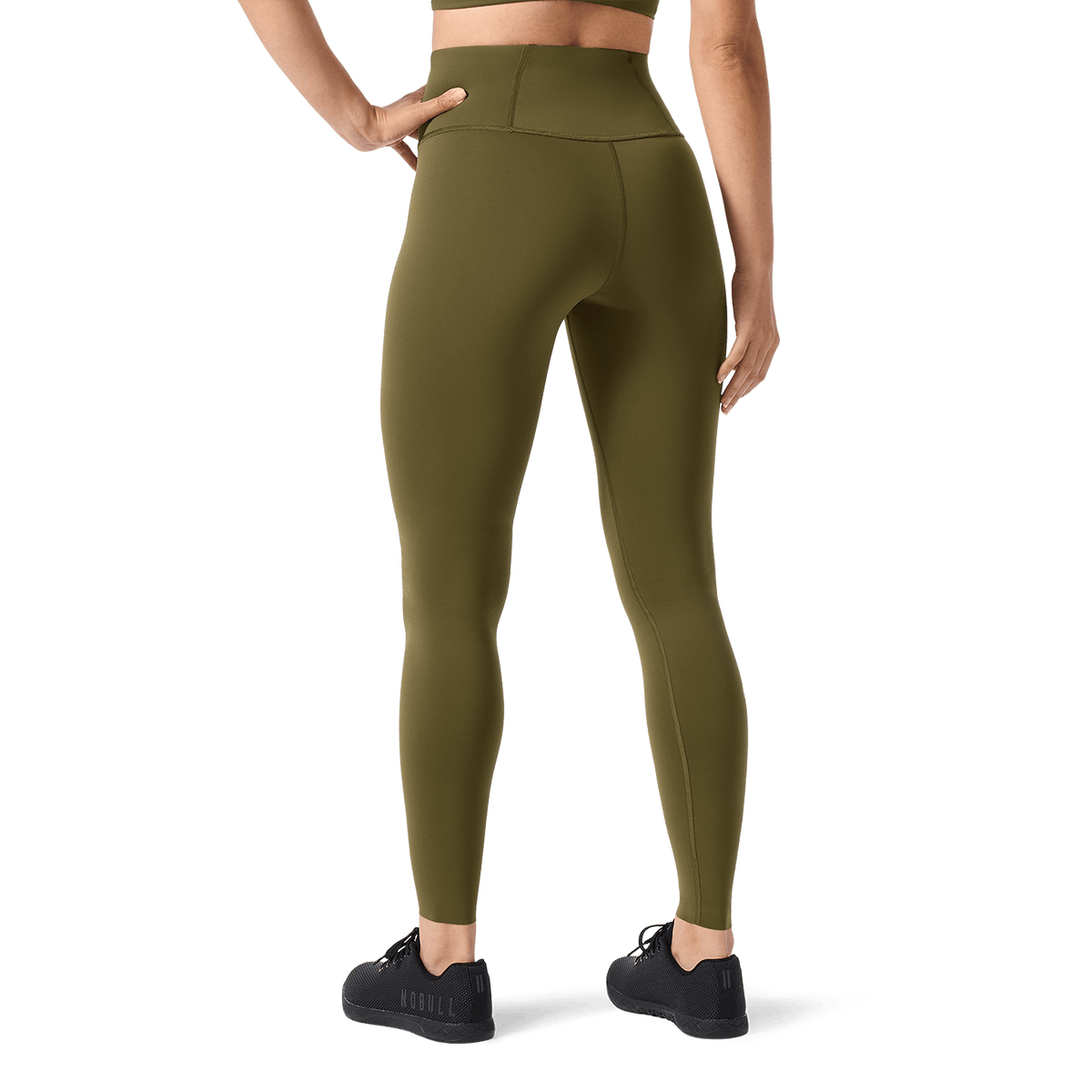Women's Tactical Green High-Rise Drive Tight 28" Back Lower Body Angle.