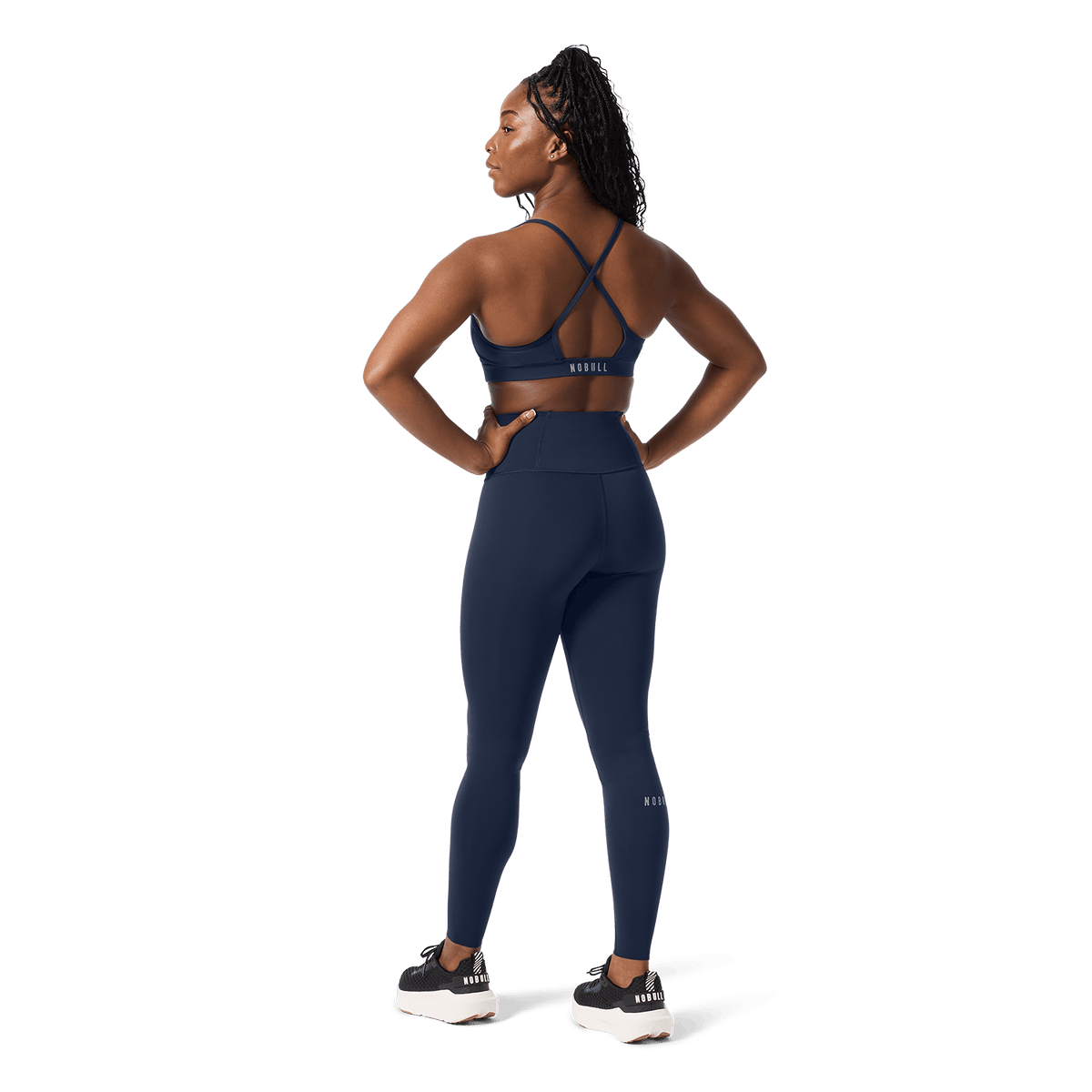 Women's Night Navy High-Rise Drive Tight 28" Back Full Body Angle.