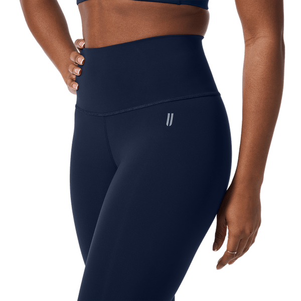 Women's Night Navy High-Rise Drive Tight 28" Front Detail Angle.