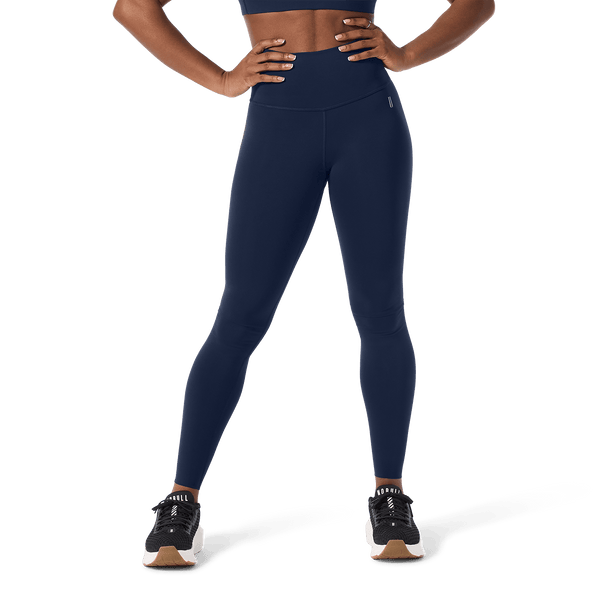 Women's Night Navy High-Rise Drive Tight 28" Front Lower Body Angle.