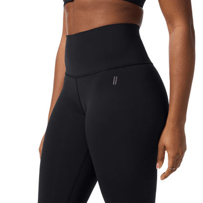 Women's Black High-Rise Drive Tight 28" Front Detail Angle.
