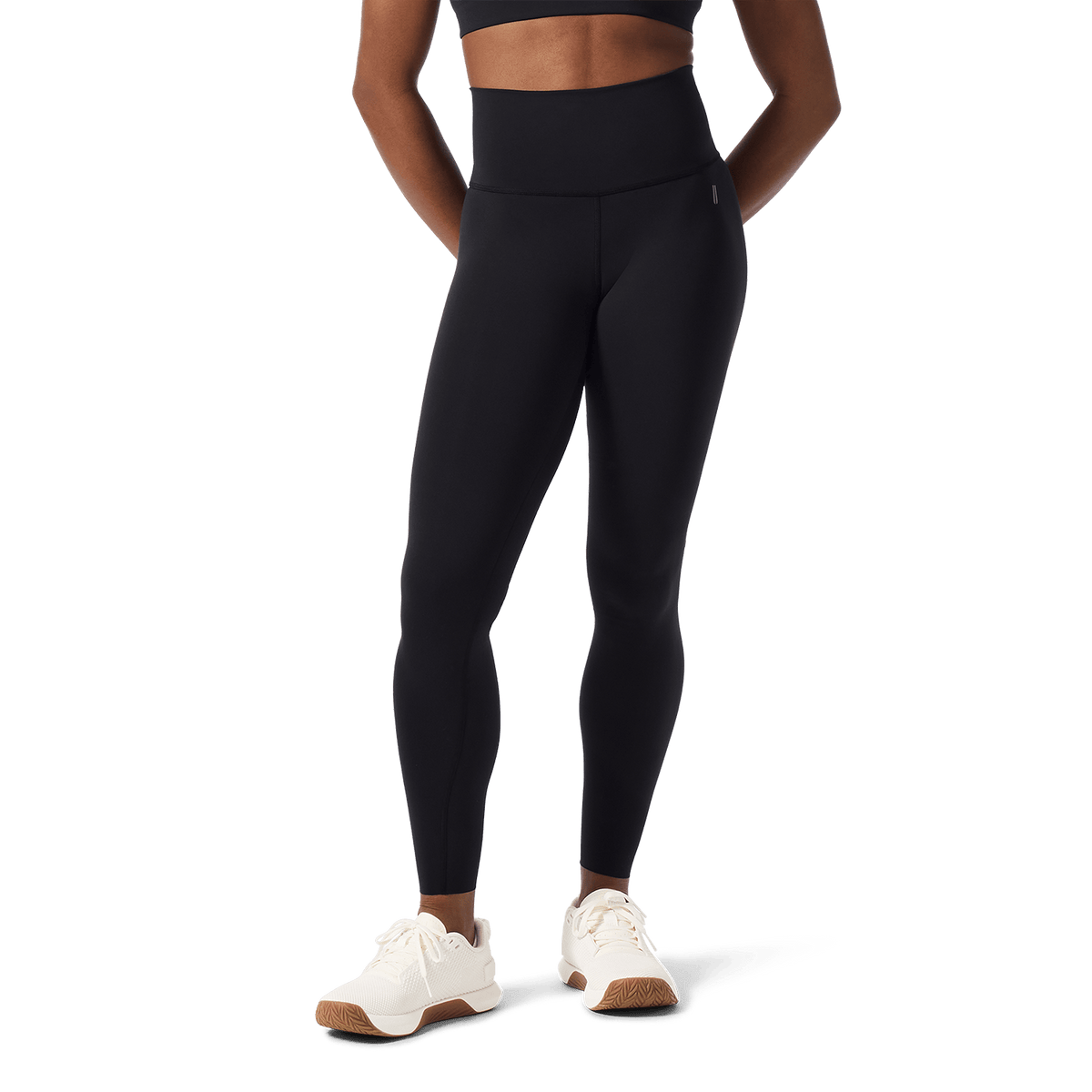 Women's Black High-Rise Drive Tight 28" Front Lower Body Angle.