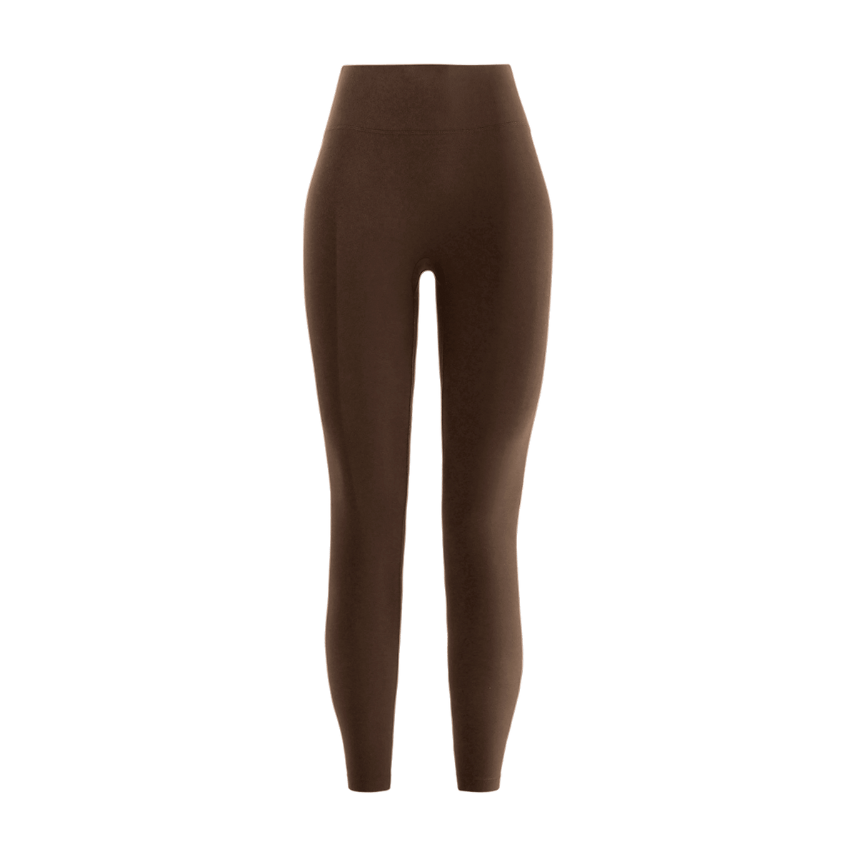 Women's Chocolate High-Rise Matte Tight 25" Silhouette Front Angle.