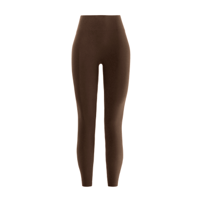 Women's Chocolate High-Rise Matte Tight 25" Silhouette Front Angle.