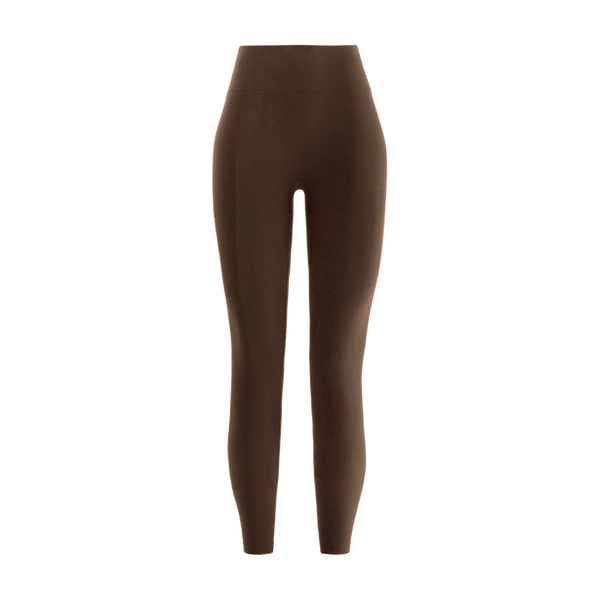 Women's Chocolate High-Rise Matte Tight 25" Silhouette Front Angle.