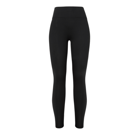 Women's Black High-Rise Matte Tight 28" Silhouette Front Angle.