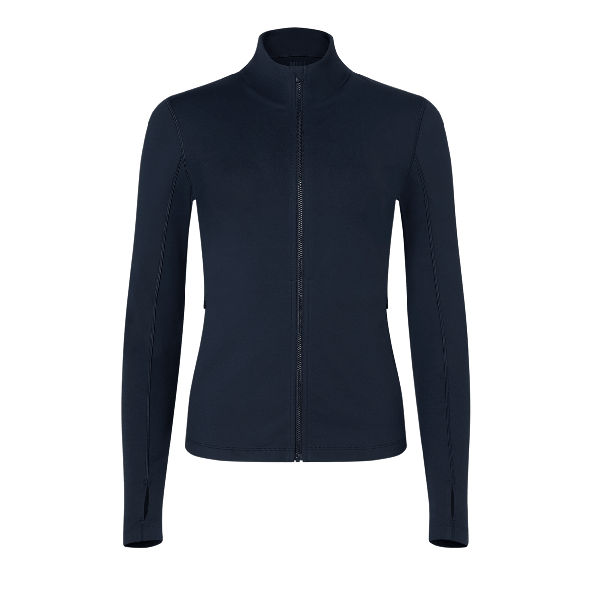 Women's Night Navy Matte Zip-Up Jacket Front Silhouette Angle.