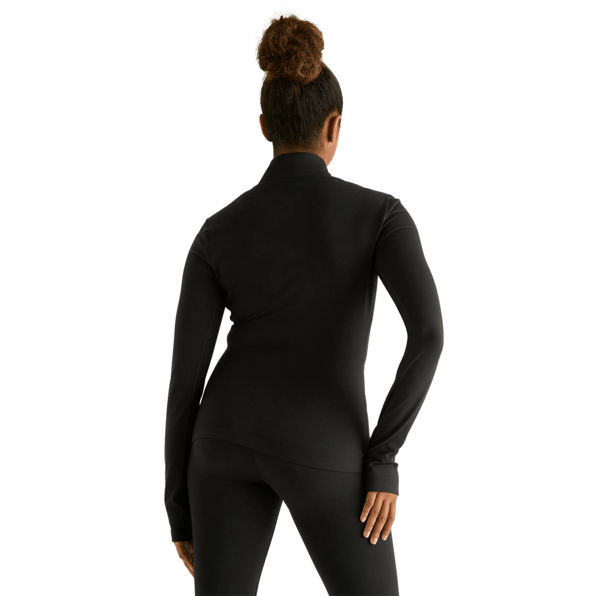 Women's Black Matte Zip-Up Jacket Back Angle.