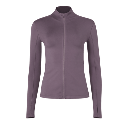 Women's Black Plum Matte Zip-Up Jacket Front Silhouette Angle.