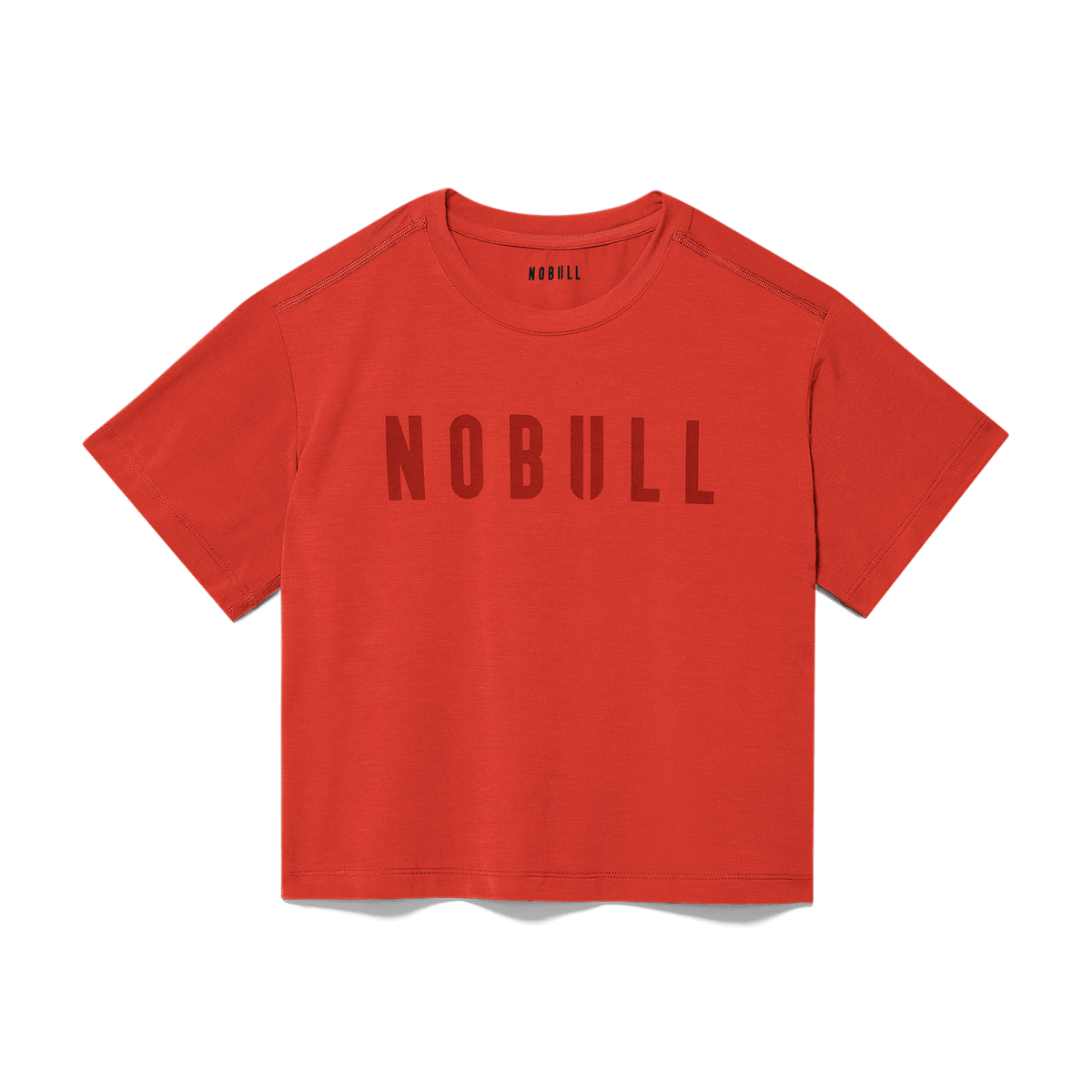 Women's Crimson NOBULL Boxy Tee Flat Lay Angle.