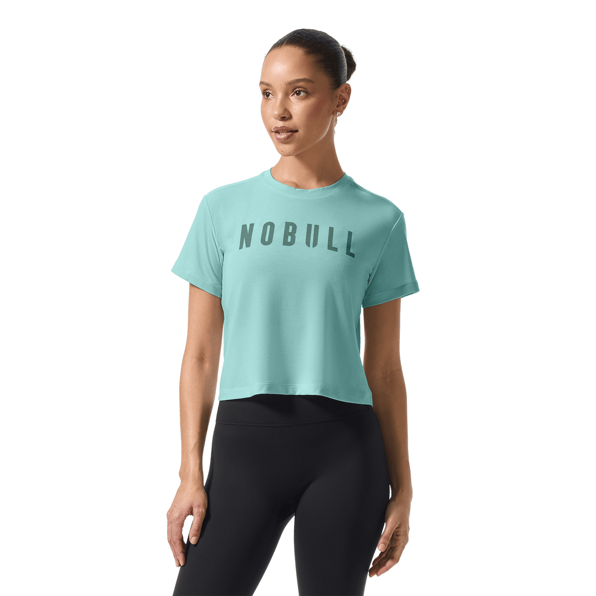 Women's Blue Haze NOBULL Boxy Tee Front On Body Angle.