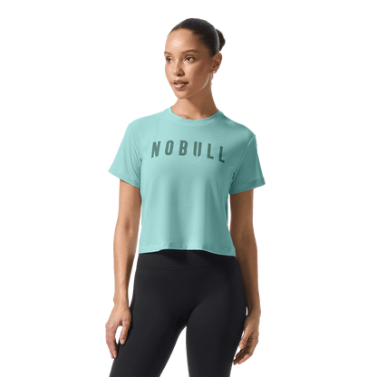 Women's Blue Haze NOBULL Boxy Tee Front On Body Angle.