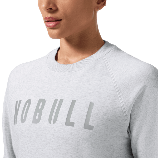 Women's Light Grey Heather NOBULL Crew Front Detail Angle.