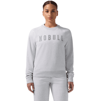 Women's Light Grey Heather NOBULL Crew Front On Body Angle.