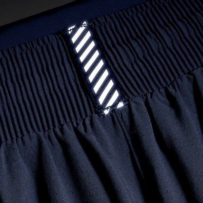Women's Night Navy Drive 2-in-1 Short 3" Reflective Tab Detail Angle.