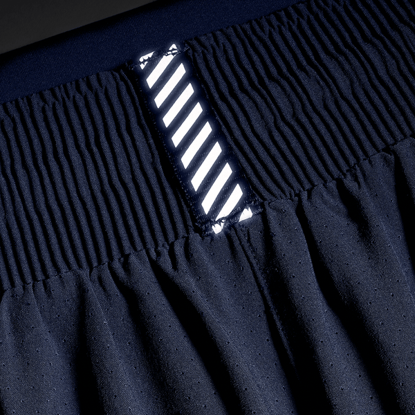 Women's Night Navy Drive 2-in-1 Short 3" Reflective Tab Detail Angle.