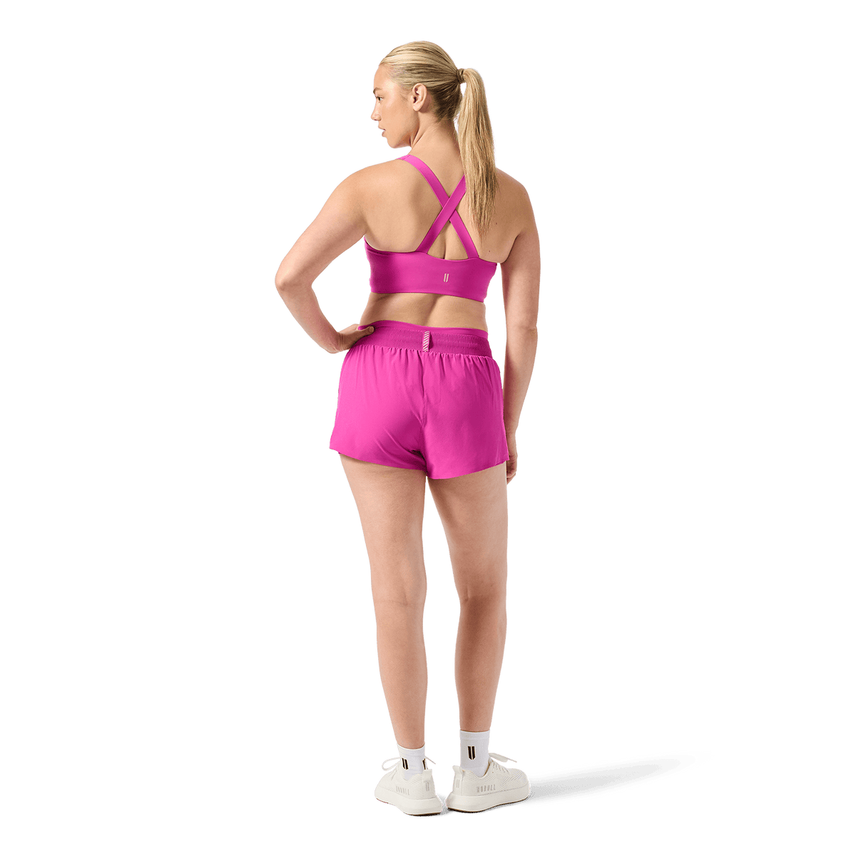 Women's Vivid Fuchsia Drive 2-in-1 Short 3" Back Full Body Angle. 