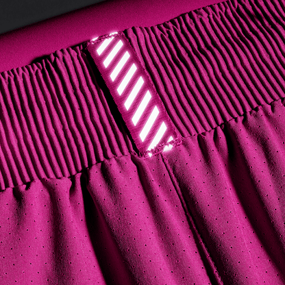 Women's Vivid Fuchsia Drive 2-in-1 Short 3" Reflective Tab Detail Angle.