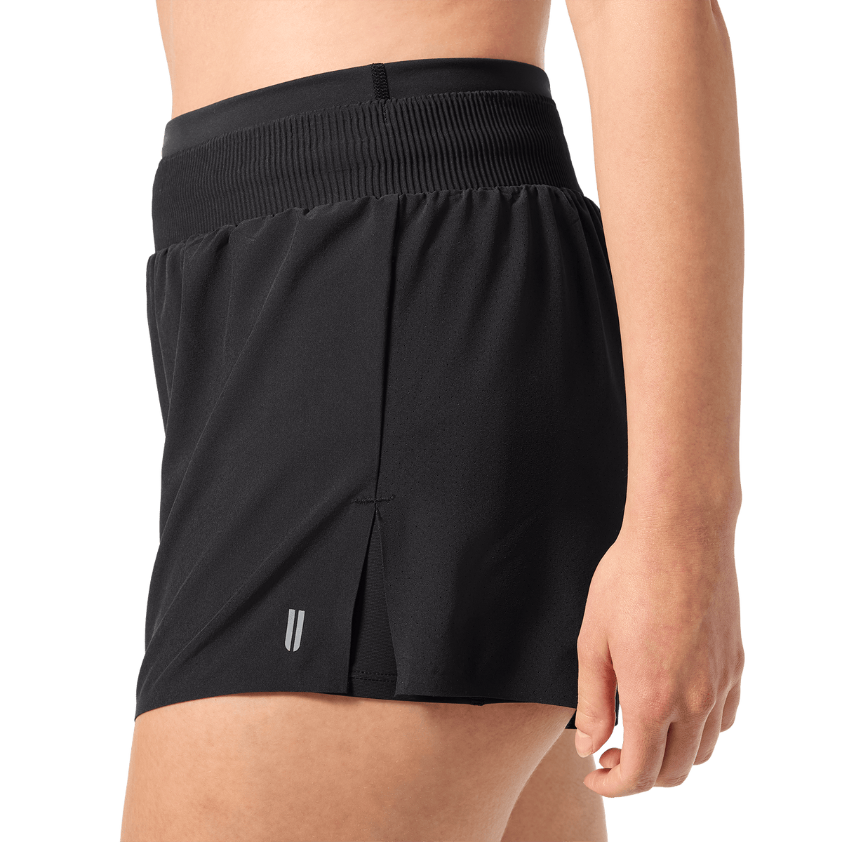 Women's Black Drive 2-in-1 Short 3" Detail Lower Body Angle.