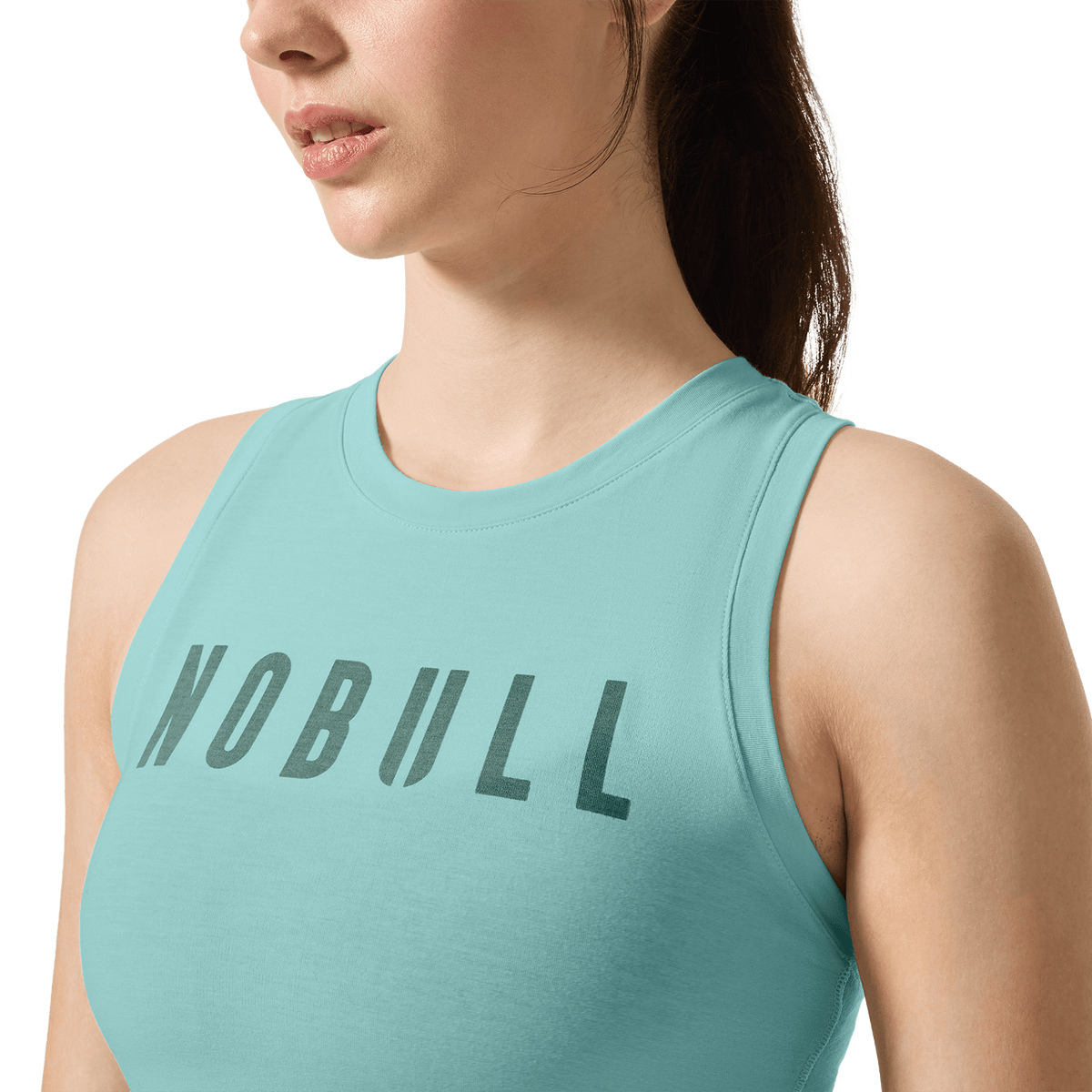 Women's Blue Haze Fitted Tank Front Detail Angle.