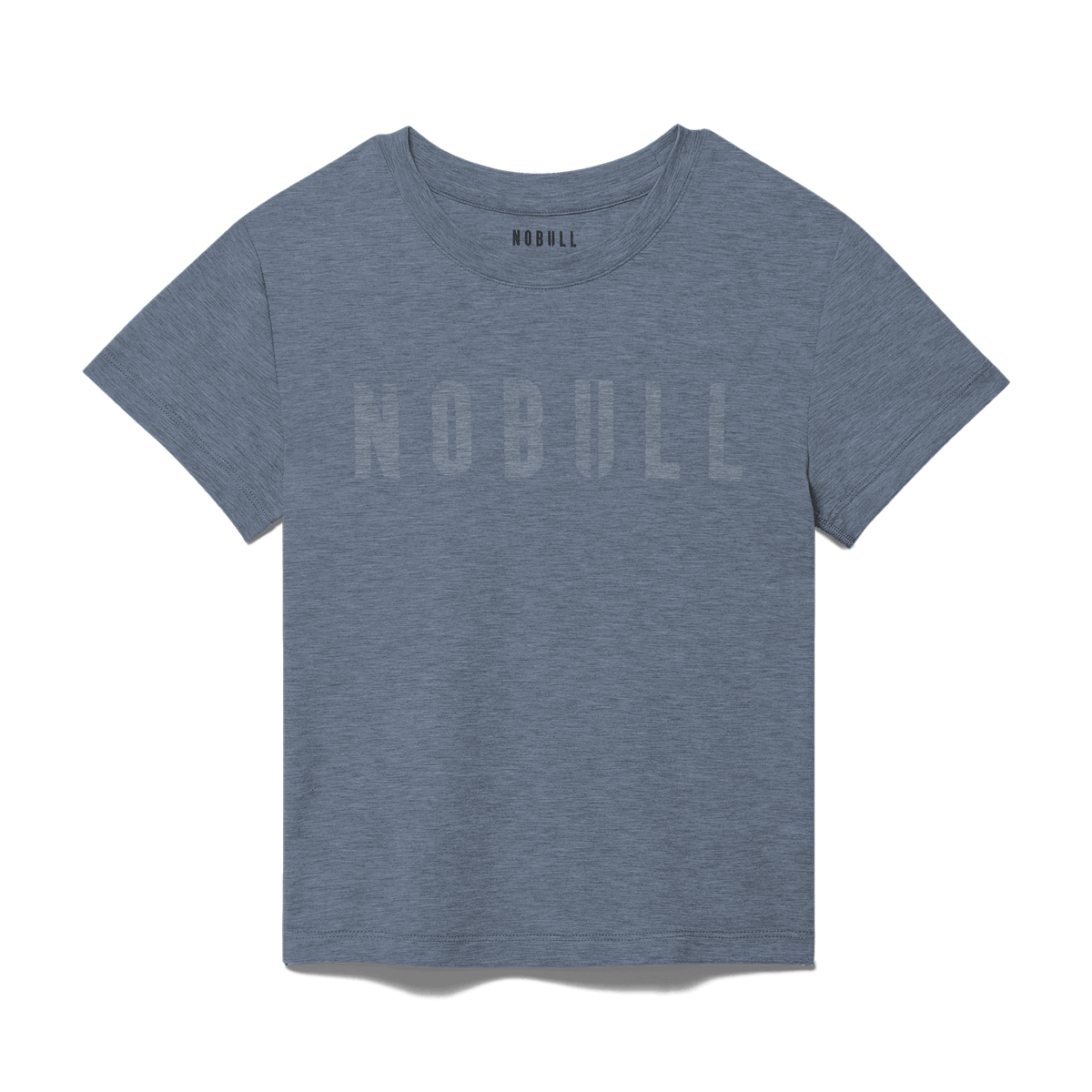Women's Dusty Blue Heather NOBULL Fitted Tee Flat Lay Angle.
