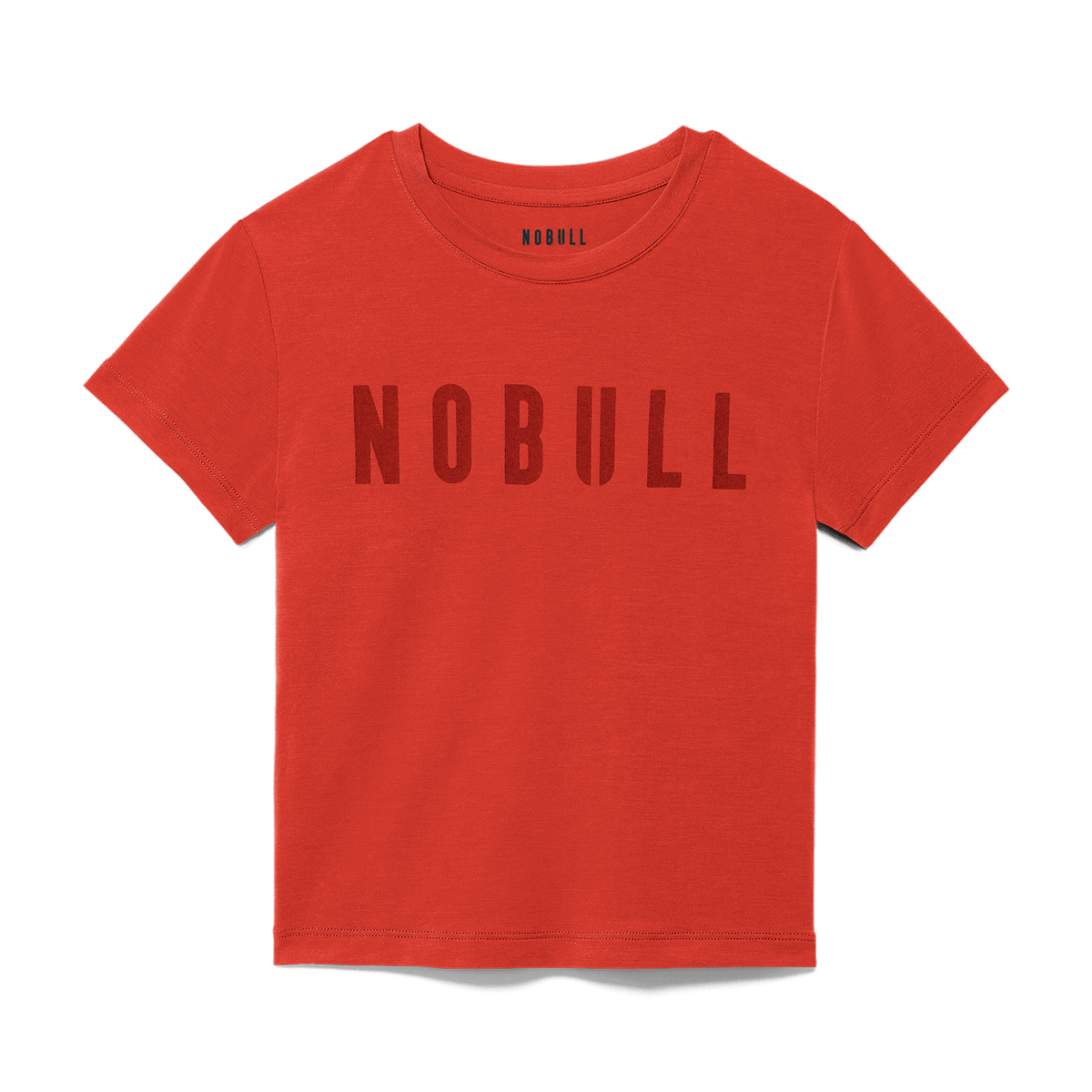 Women's Crimson NOBULL Fitted Tee Flat Lay Angle.