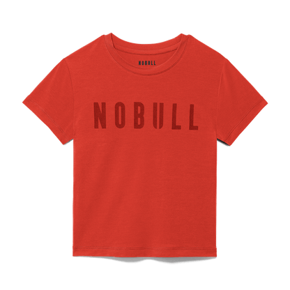 Women's Crimson NOBULL Fitted Tee Flat Lay Angle.