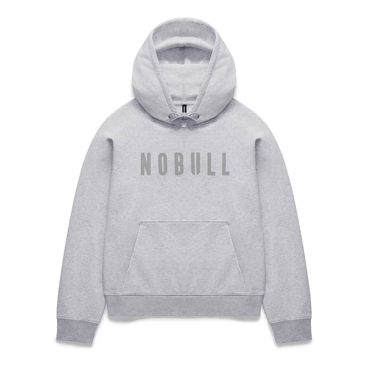 Women's Light Grey Heather NOBULL Hoodie Flat Lay Angle.