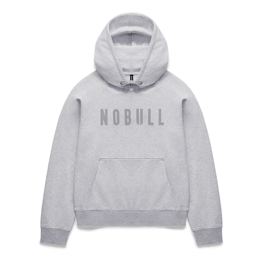 Women's Light Grey Heather NOBULL Hoodie Flat Lay Angle.