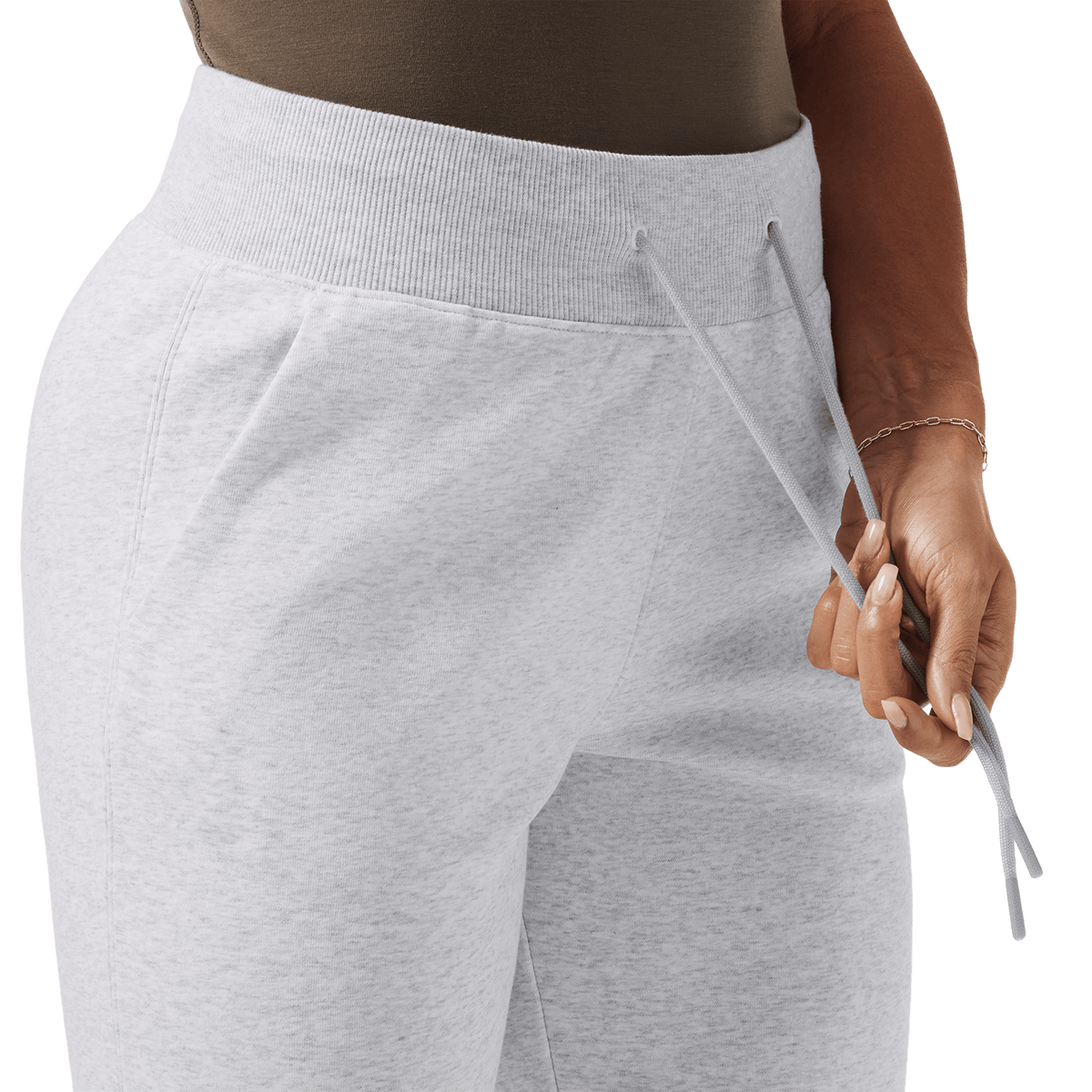 Women's Light Grey Heather NOBULL Jogger Drawstring Detail Angle.