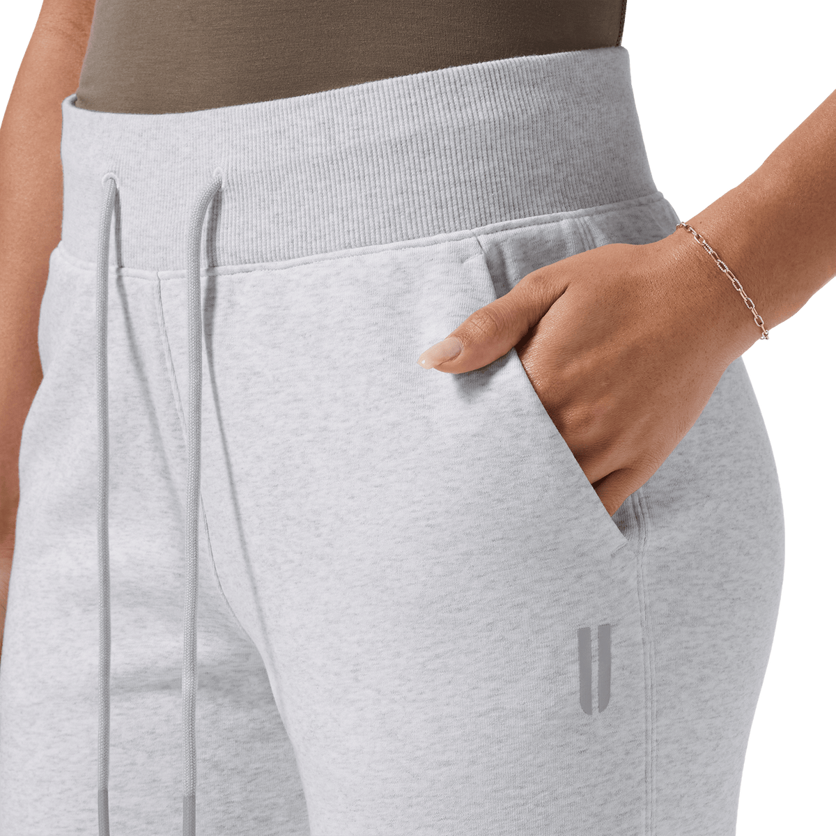 Women's Light Grey Heather NOBULL Jogger Pocket Detail Angle.
