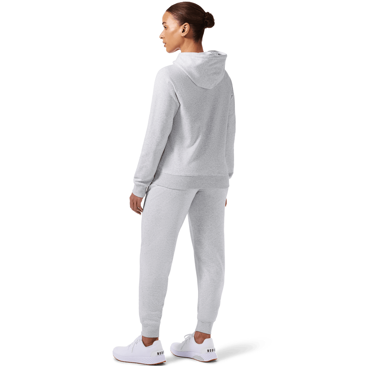 Women's Light Grey Heather NOBULL Jogger Full Back On Body Angle.