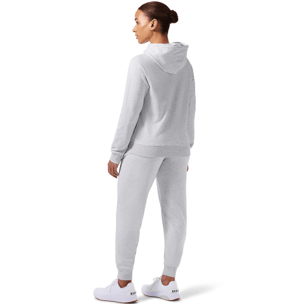 Women's Light Grey Heather NOBULL Jogger Full Back On Body Angle.