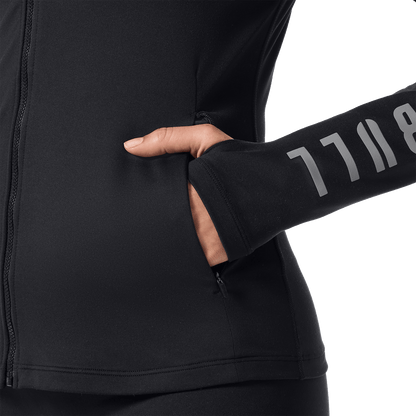 Women's Black NOBULL Matte Zip-Up Jacket Pocket Detail Angle.