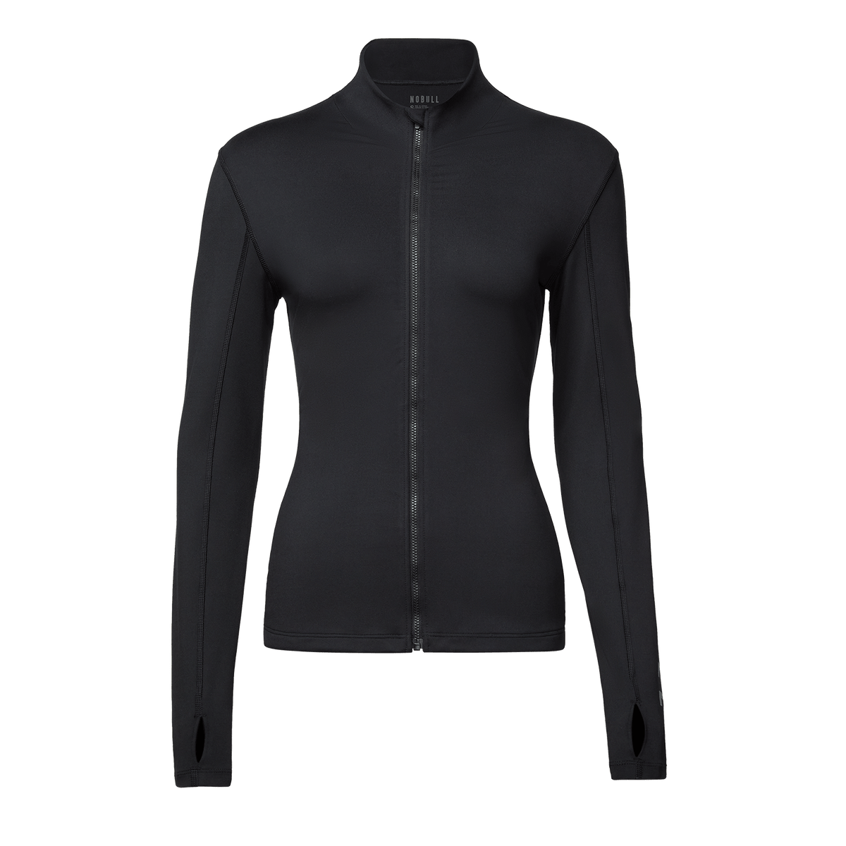 Women's Black NOBULL Matte Zip-Up Jacket Front Silhouette Angle.
