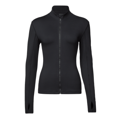 Women's Black NOBULL Matte Zip-Up Jacket Front Silhouette Angle.