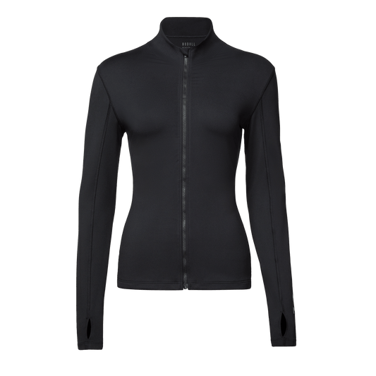 Women's Black NOBULL Matte Zip-Up Jacket Front Silhouette Angle.