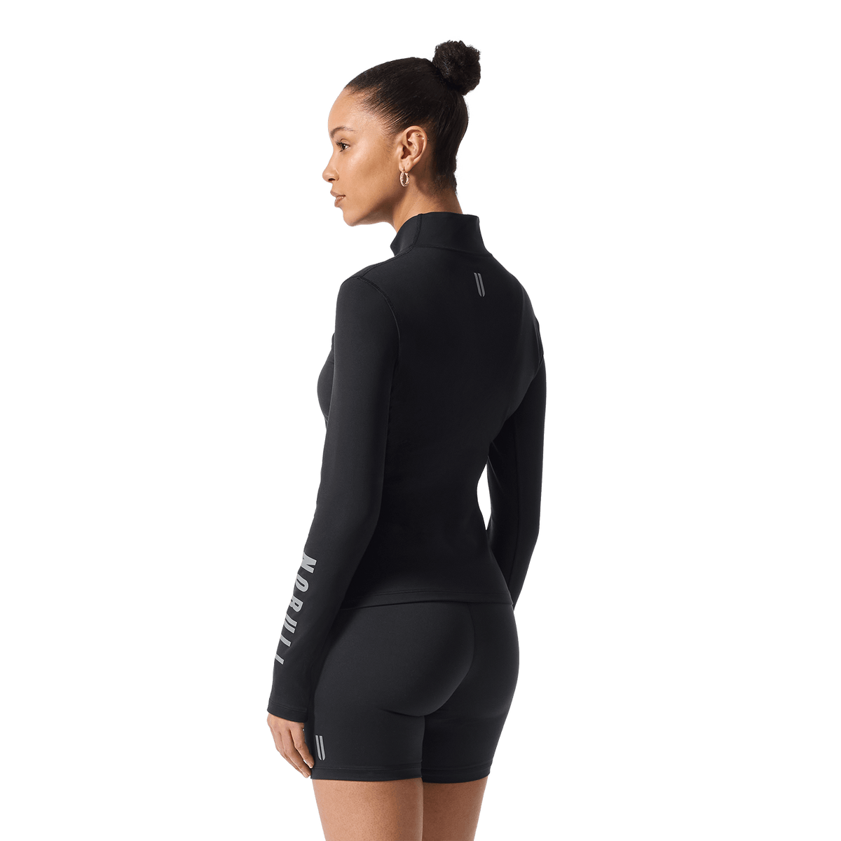Women's Black NOBULL Matte Zip-Up Jacket Back On Body Angle.