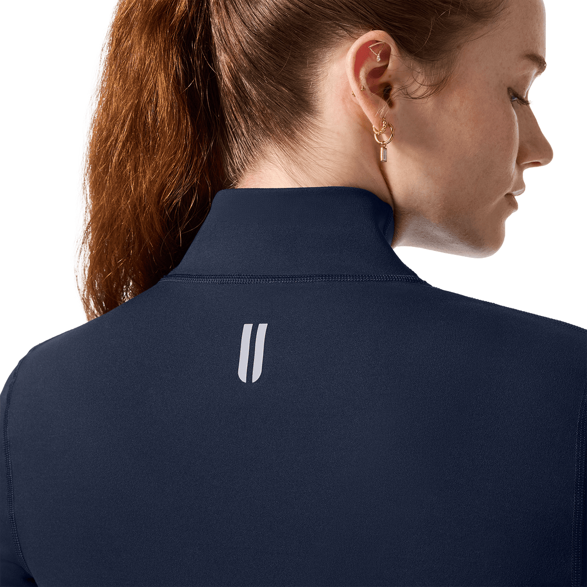 Women's Night Navy NOBULL Matte Zip-Up Jacket Back Detail Angle.