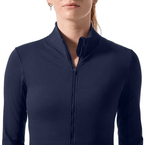 Women's Night Navy NOBULL Matte Zip-Up Jacket Front Detail Angle.