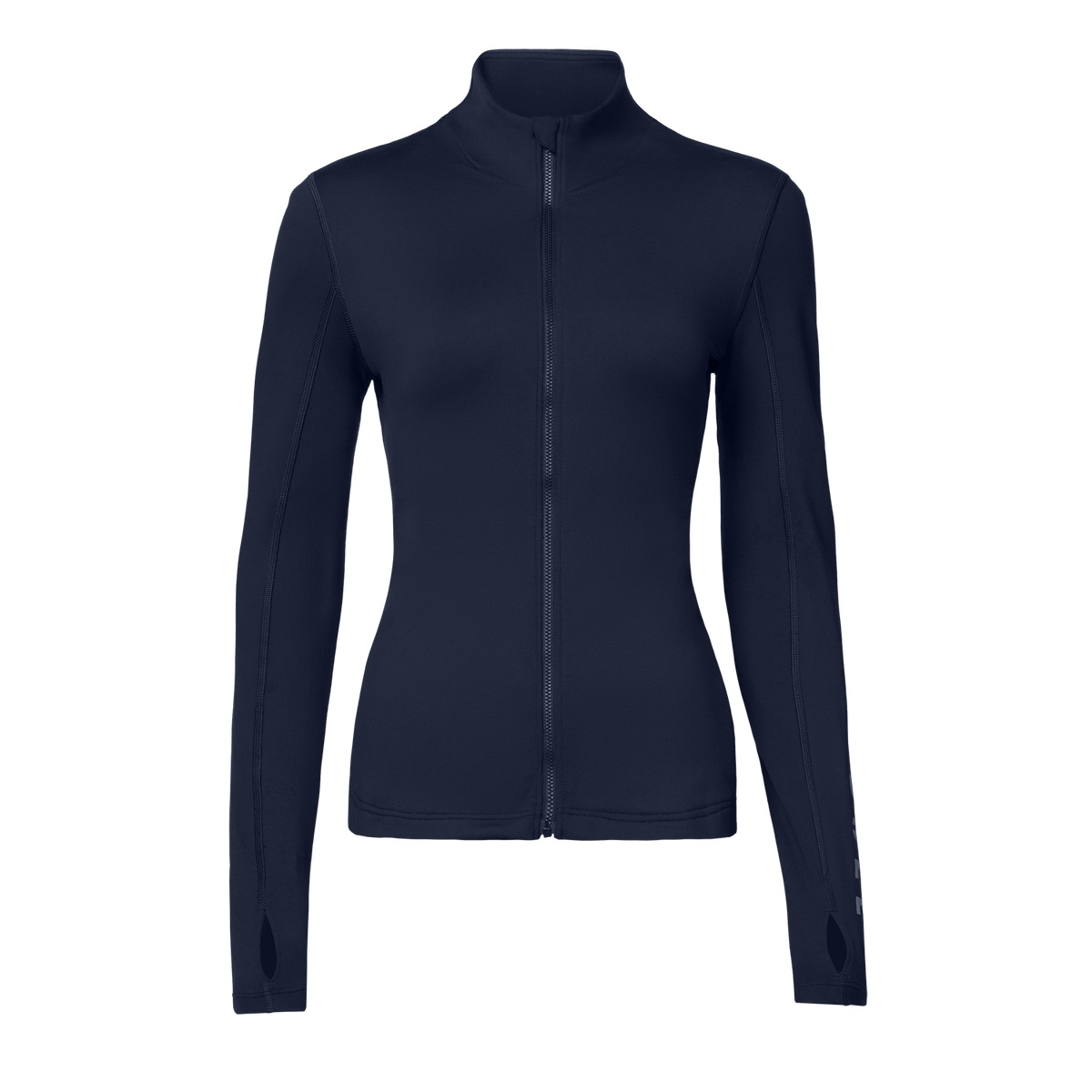 Women's Night Navy NOBULL Matte Zip-Up Jacket Front Silhouette Angle.