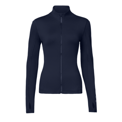 Women's Night Navy NOBULL Matte Zip-Up Jacket Front Silhouette Angle.