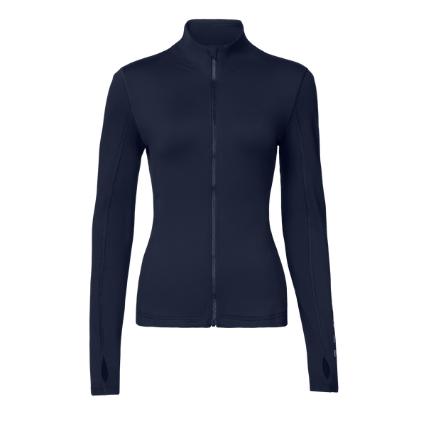 Women's Night Navy NOBULL Matte Zip-Up Jacket Front Silhouette Angle.