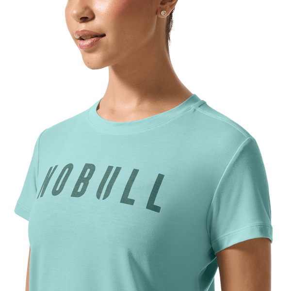 Women's Blue Haze NOBULL Tee Front Detail Angle.