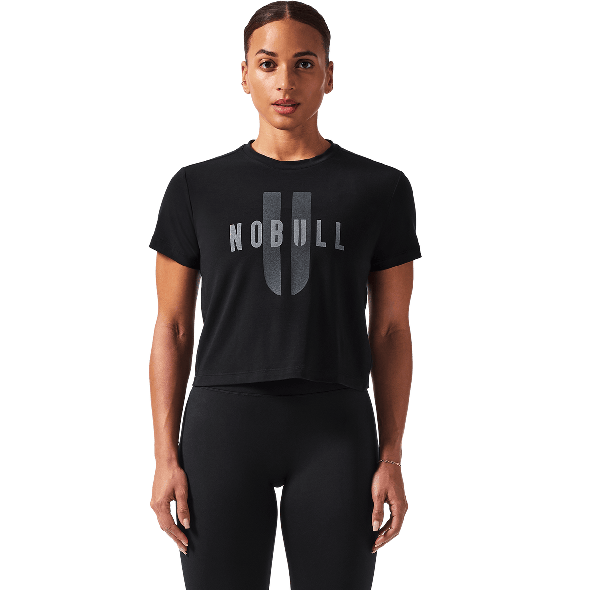 Women's Black NOBULL U Boxy Tee Front Angle.