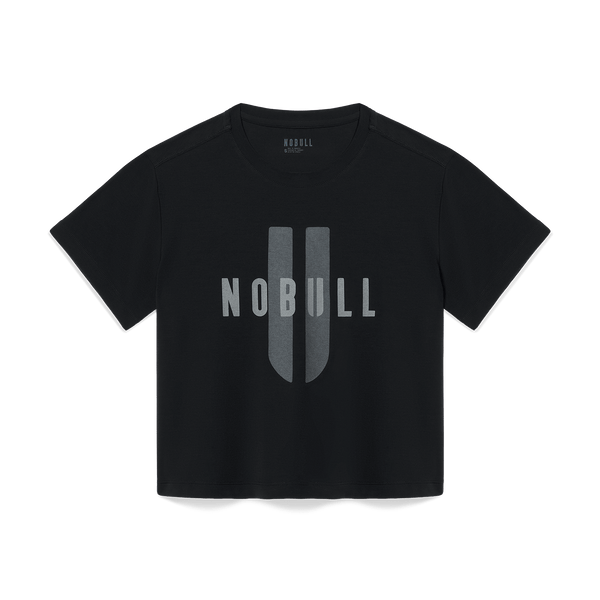 Women's Black NOBULL U Boxy Tee Flat Lay Angle.