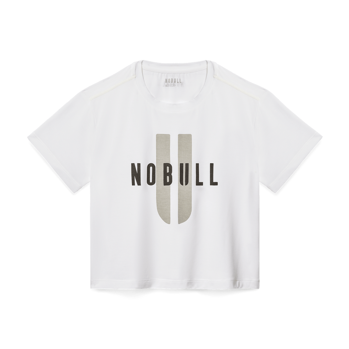Women's White NOBULL U Boxy Tee Flat Lay Angle.