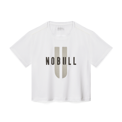 Women's White NOBULL U Boxy Tee Flat Lay Angle.