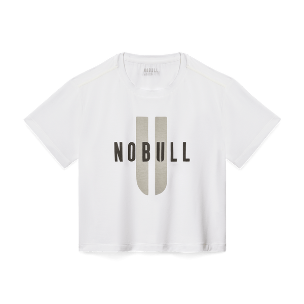 Women's White NOBULL U Boxy Tee Flat Lay Angle.
