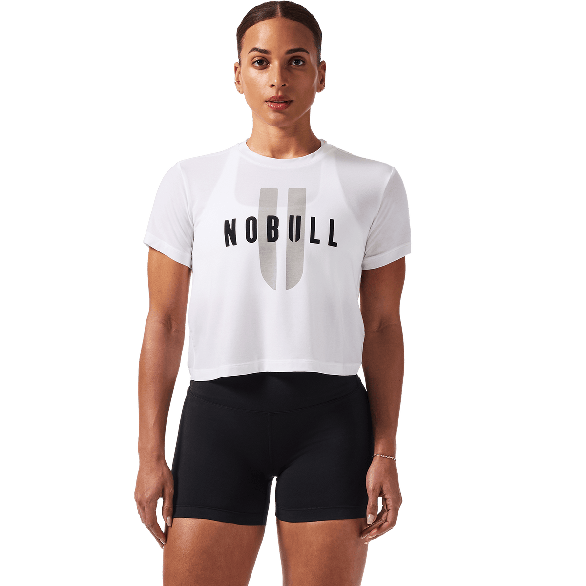 Women's White NOBULL U Boxy Tee Front Angle.